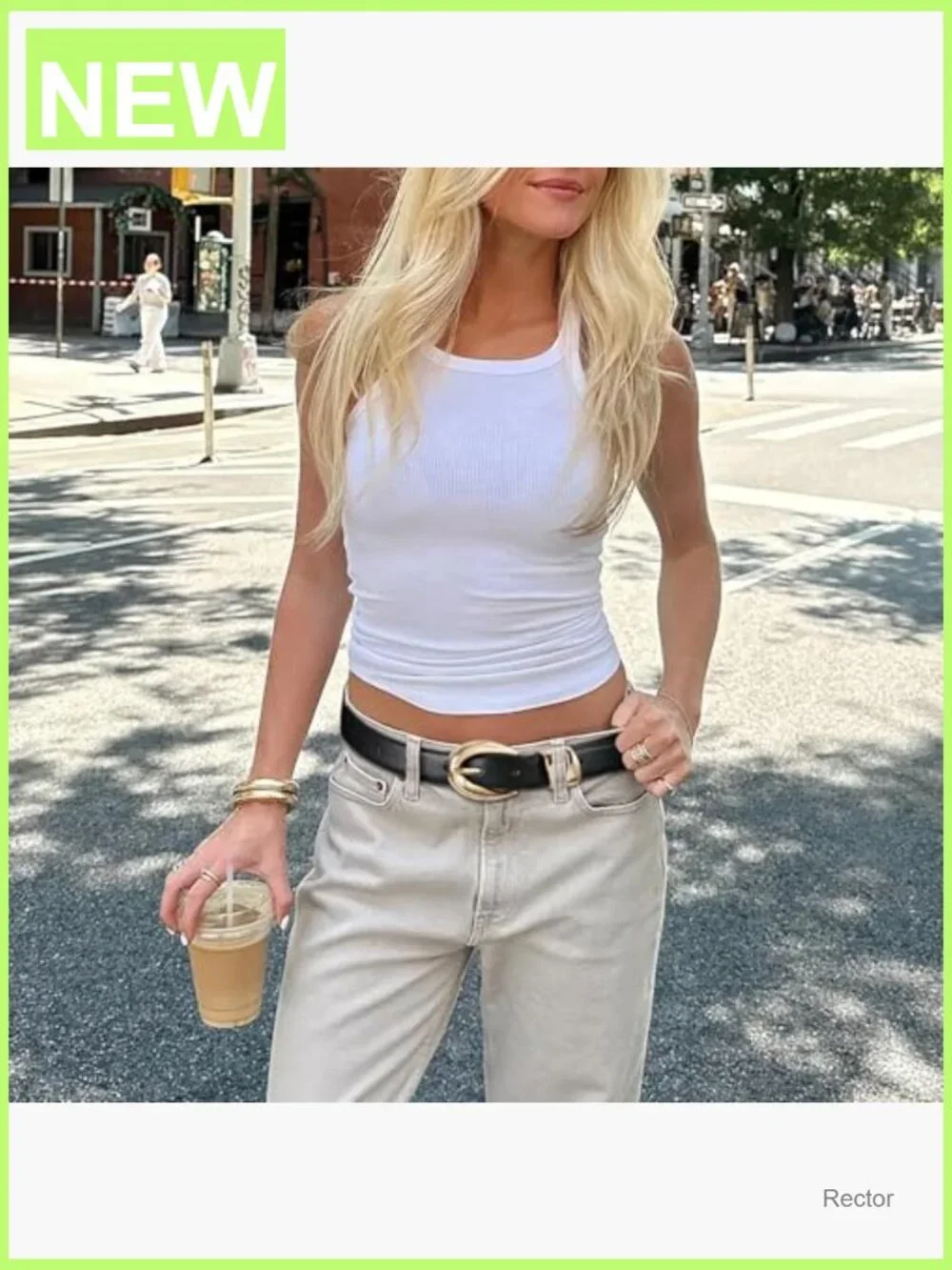 Faux Leather Belt with Gold Buckle - Adjustable Stitching Detail Dress or Casual